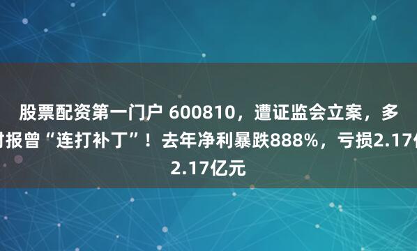 股票配资第一门户 600810，遭证监会立案，多份财报曾“连打补丁”！去年净利暴跌888%，亏损2.17亿元